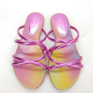 Nine West  Blink 3 Slip On Criss Cross Flat Sandals Multicolor Pink